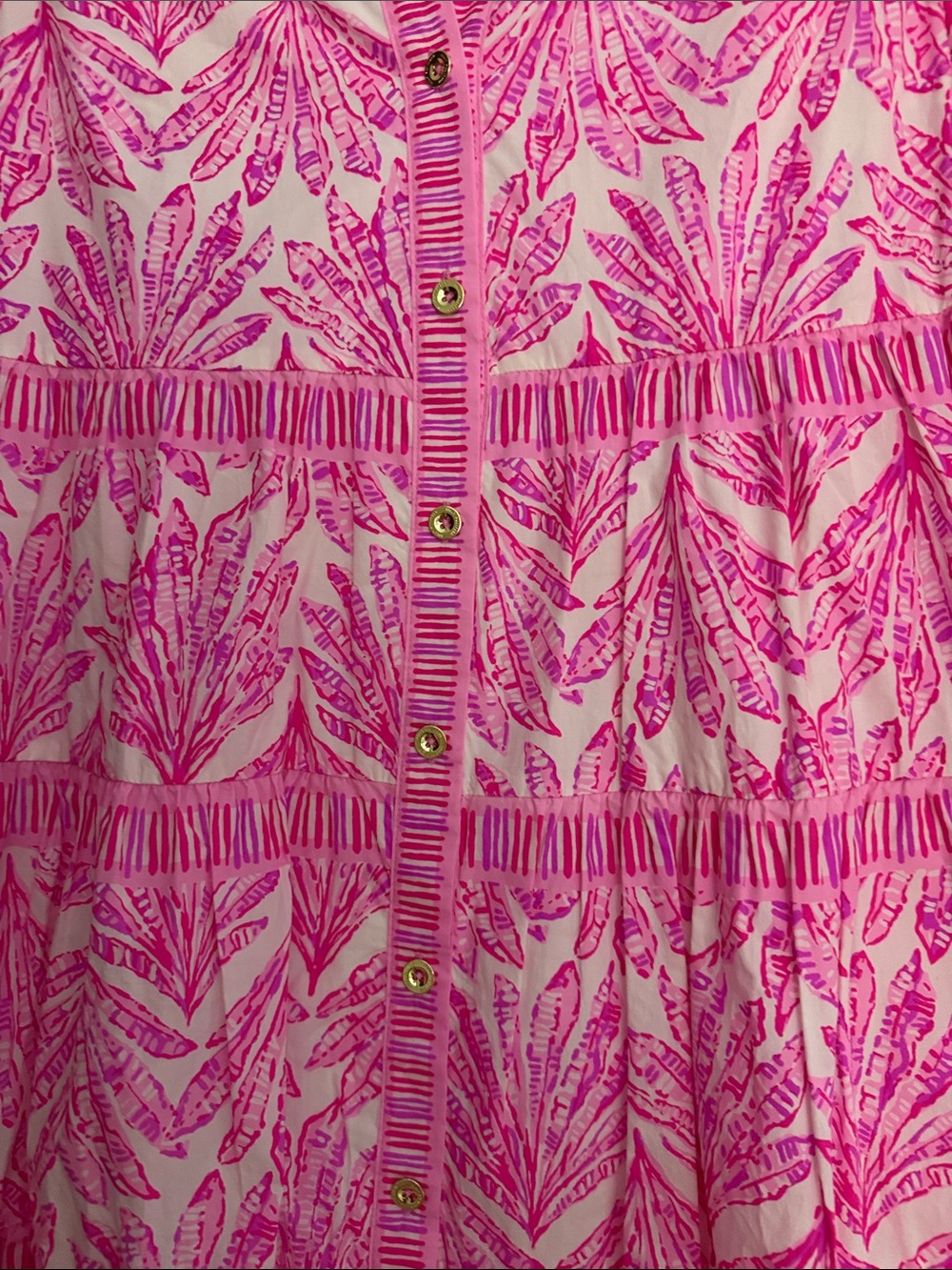 Lilly Pulitzer Hot Pink and White Printed Tiered Button Dress - Picture 3 of 6